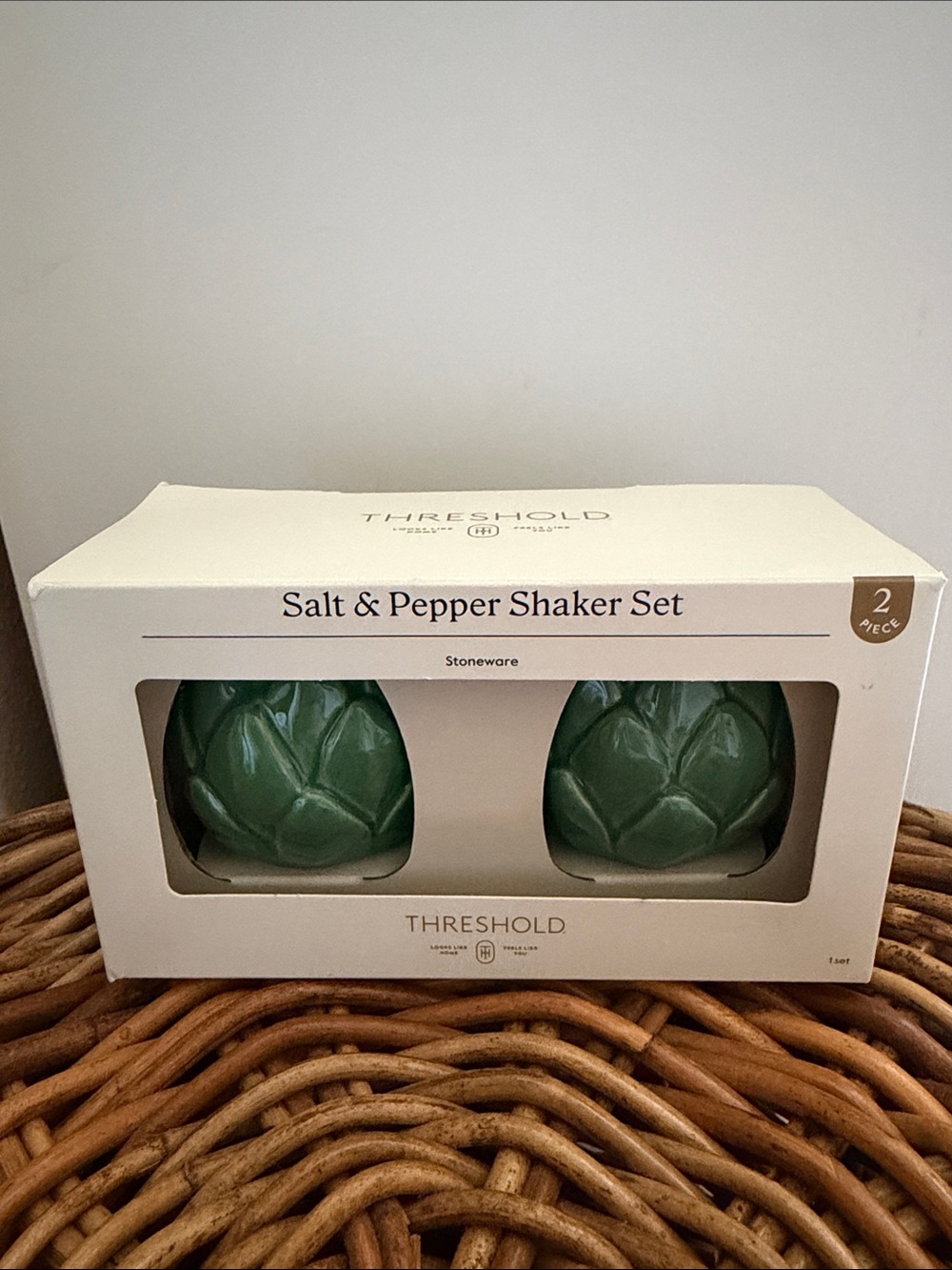 Threshold Green Artichoke Stoneware Salt & Pepper Set NEW